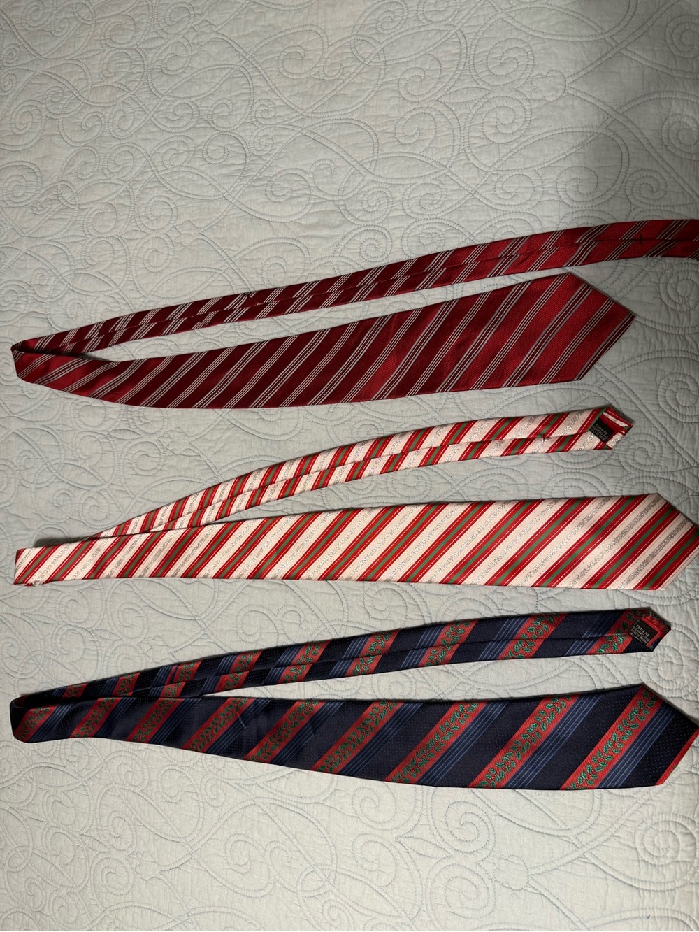 Striped Men's Necktie - Red, Ivory, Navy Options